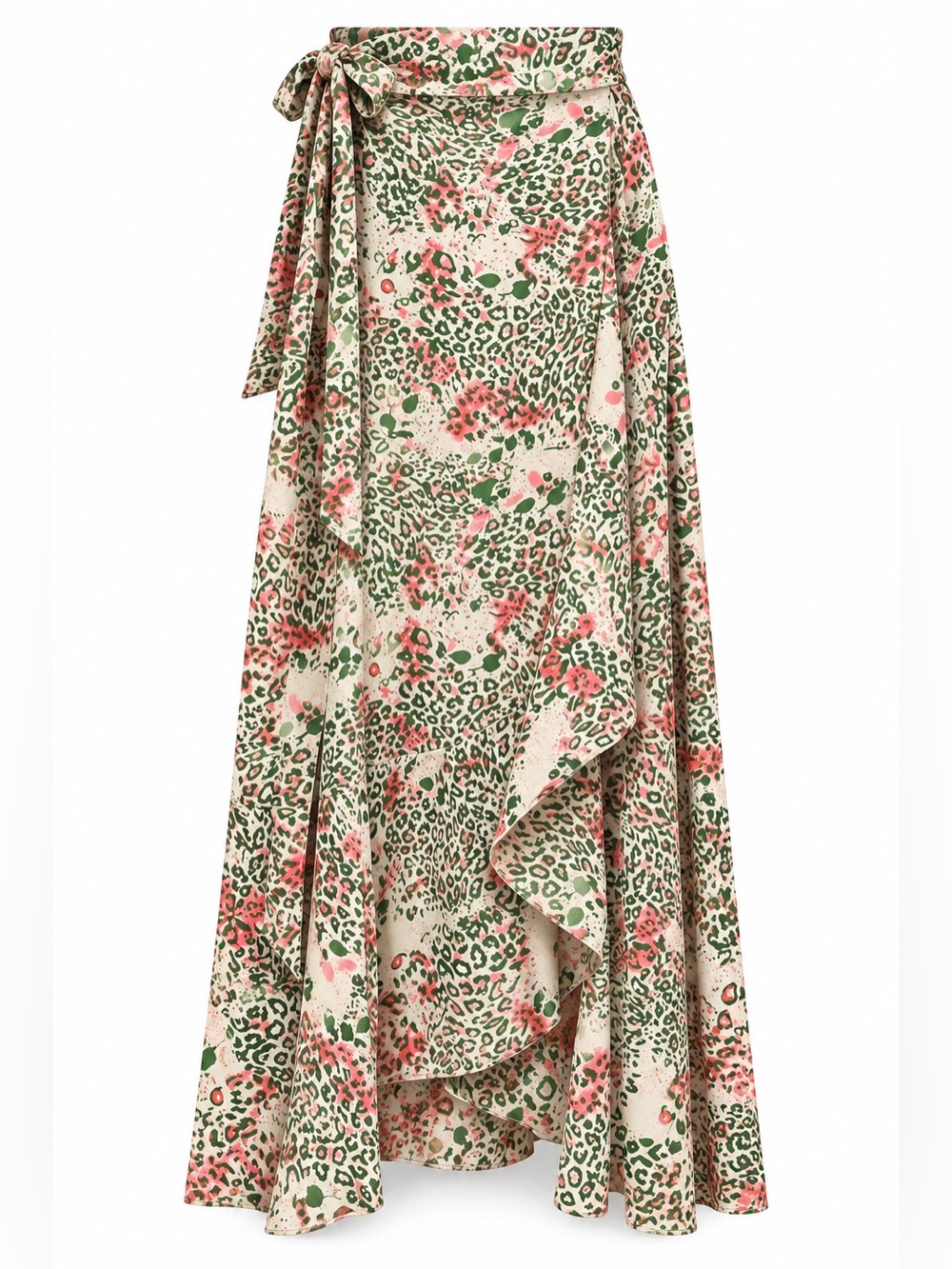 Raga Animal Floral Print Wrap Maxi Skirt Green Pink NWT Size M